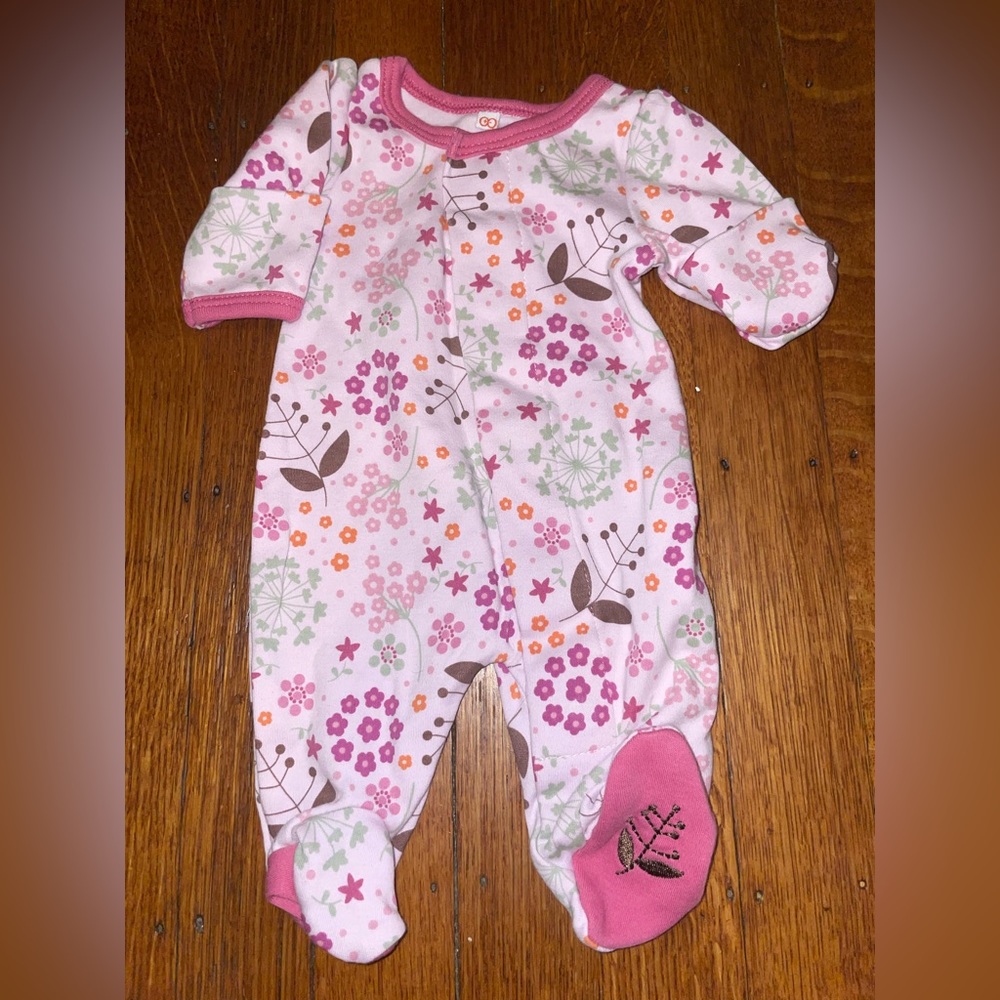 Pink cotton natural earthy magnetic close footie romper pjs outfit Preemie